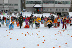 雪中みかん拾い